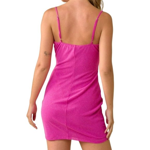 Blue Blush Sparkle Bodycon V-Neck Mini Dress Fuschia Size Medium NWT - Picture 2 of 3